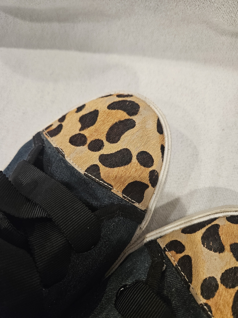 Kate Spade Linus Denim & Animal Print Calf Hair High Top Sneakers womens size 9 - Picture 11 of 11